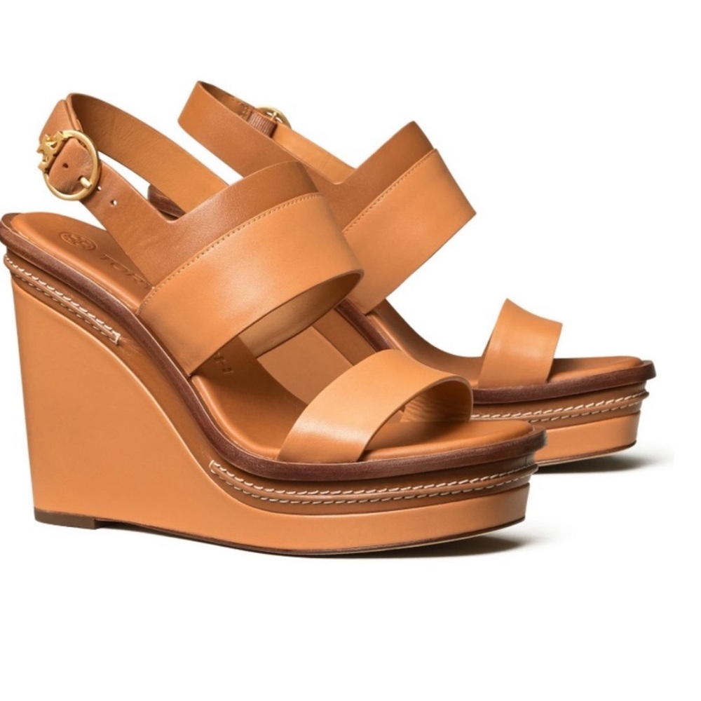 Tory Burch sz 8 Selby Wedge veg leather in Elba Camello very good used condition